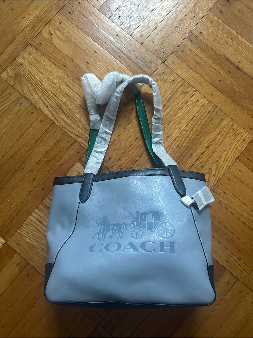 Coach Horse And Carriage Twilight Blue Leather Double Handles Tote Bag